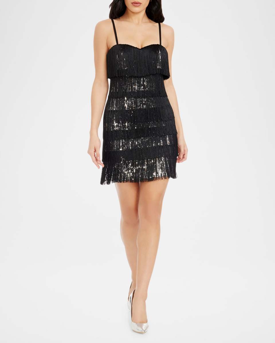 Rebecca Fringed Sequin Sweetheart Mini Dress