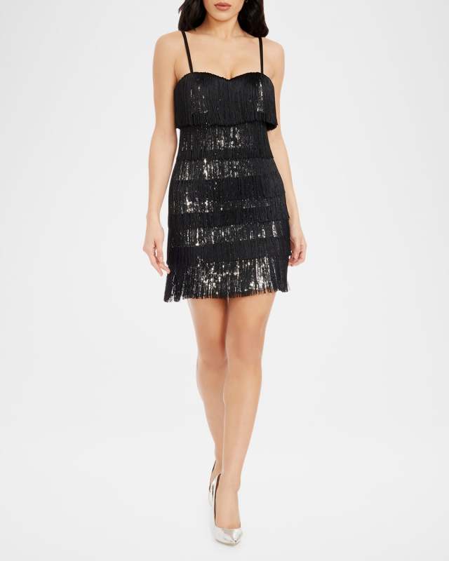 Rebecca Fringed Sequin Sweetheart Mini Dress