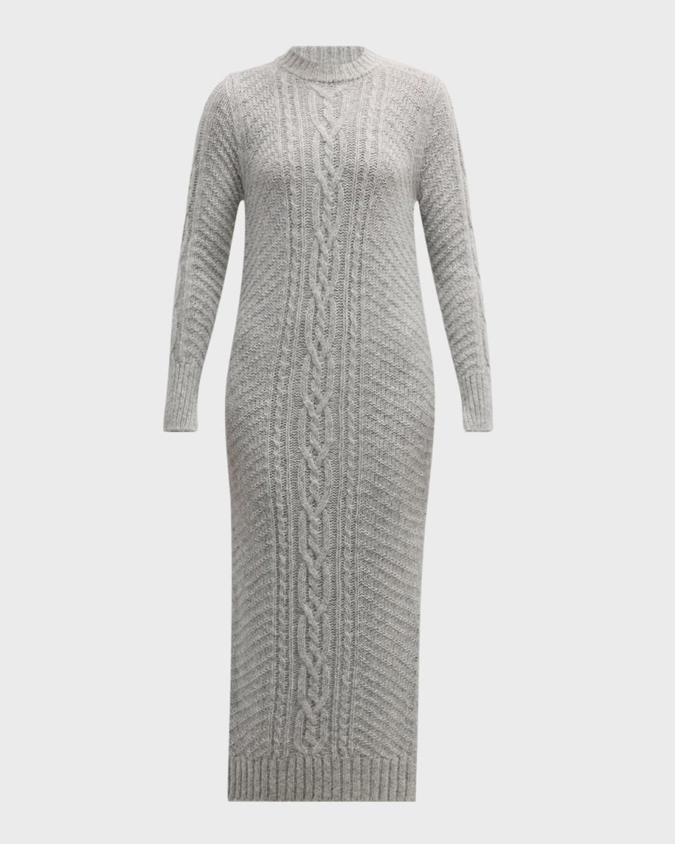 Lora Cable-Knit Split-Cuff Midi Sweater Dress