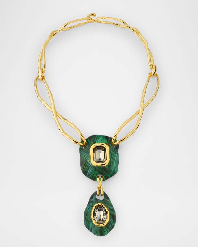 Madera Hand-Painted Lucite and Crystal Brass Drop Necklace