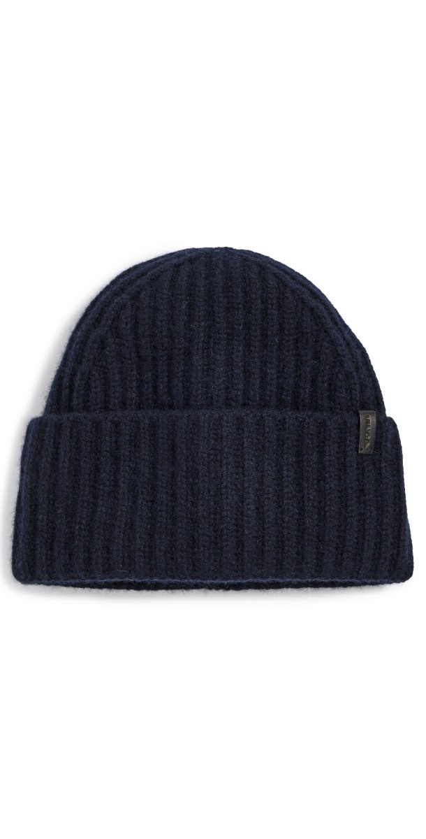 Vince Boiled Cashmere Chunky Cardigan Knit Hat Coastal Navy