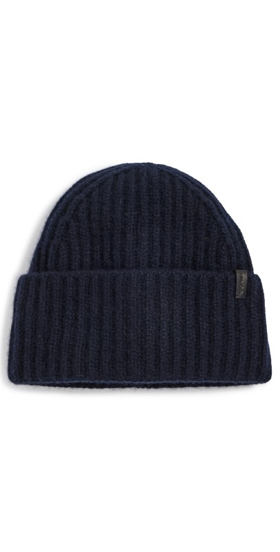 Vince Boiled Cashmere Chunky Cardigan Knit Hat Coastal Navy