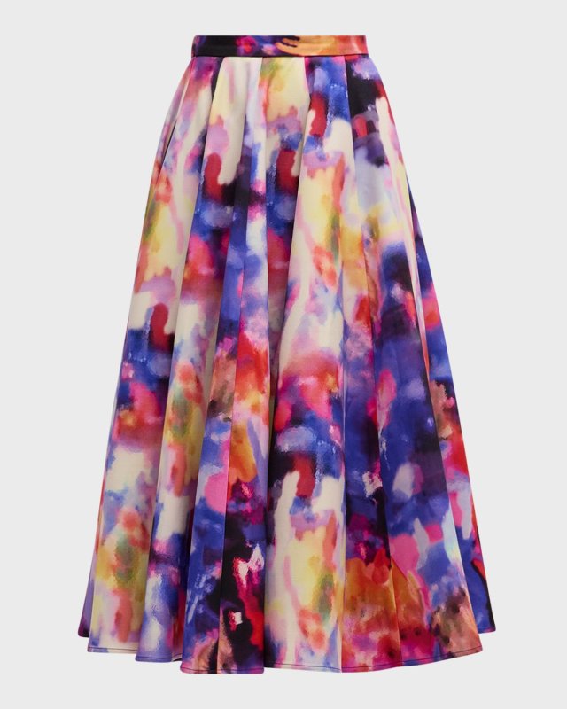 Concert Lights-Print Paneled Midi Skirt