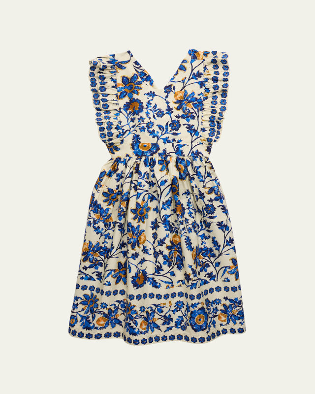 Girl's Sage Fruit Ruffle Dress, Size 2-8