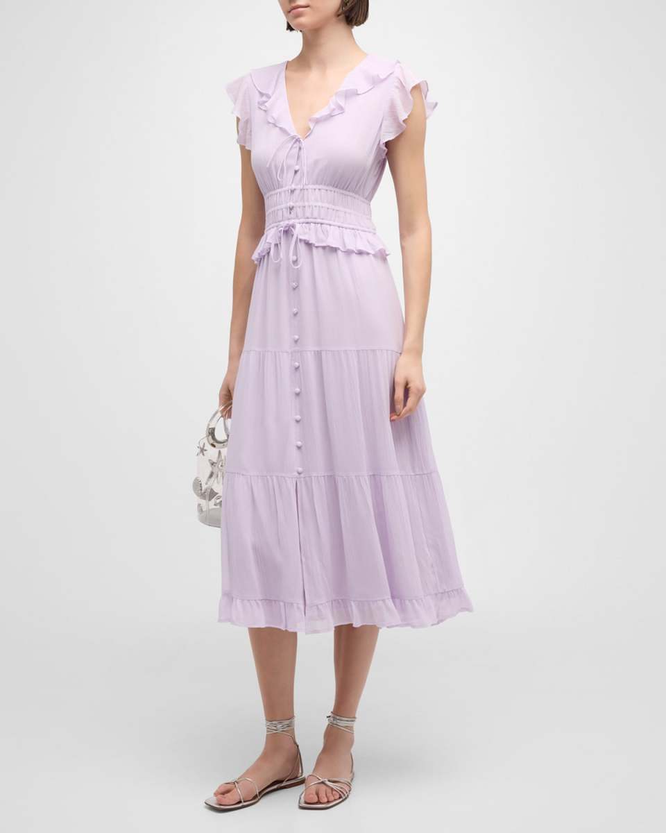 Paradis Ruffled Silk Midi Dress