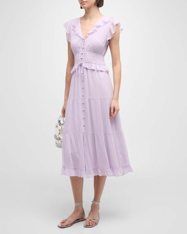 Paradis Ruffled Silk Midi Dress