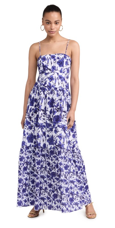 Playa Lucila Square Neck Maxi Dress White/Blue Floral