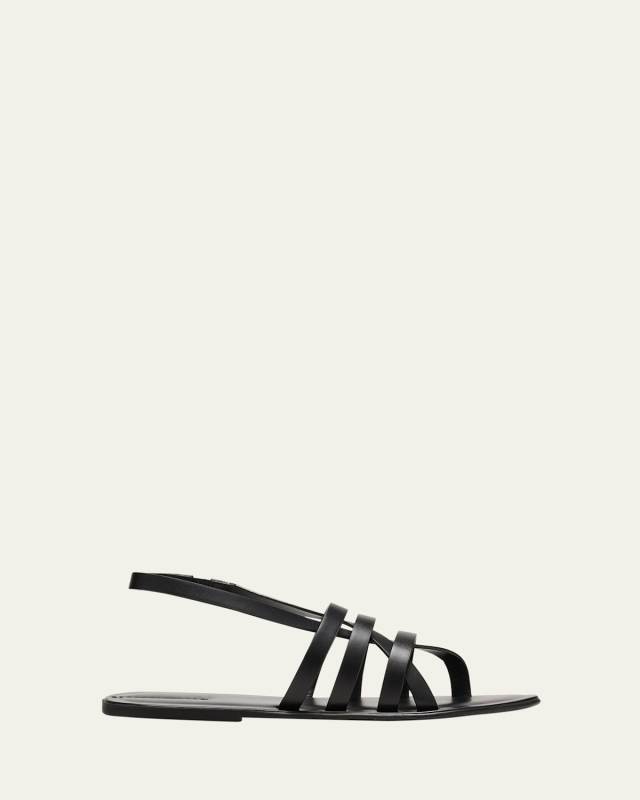 Leather Strappy Thong Slingback Sandals