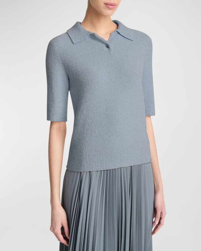 Cashmere Blend Bouclé Short-Sleeve Polo Sweater