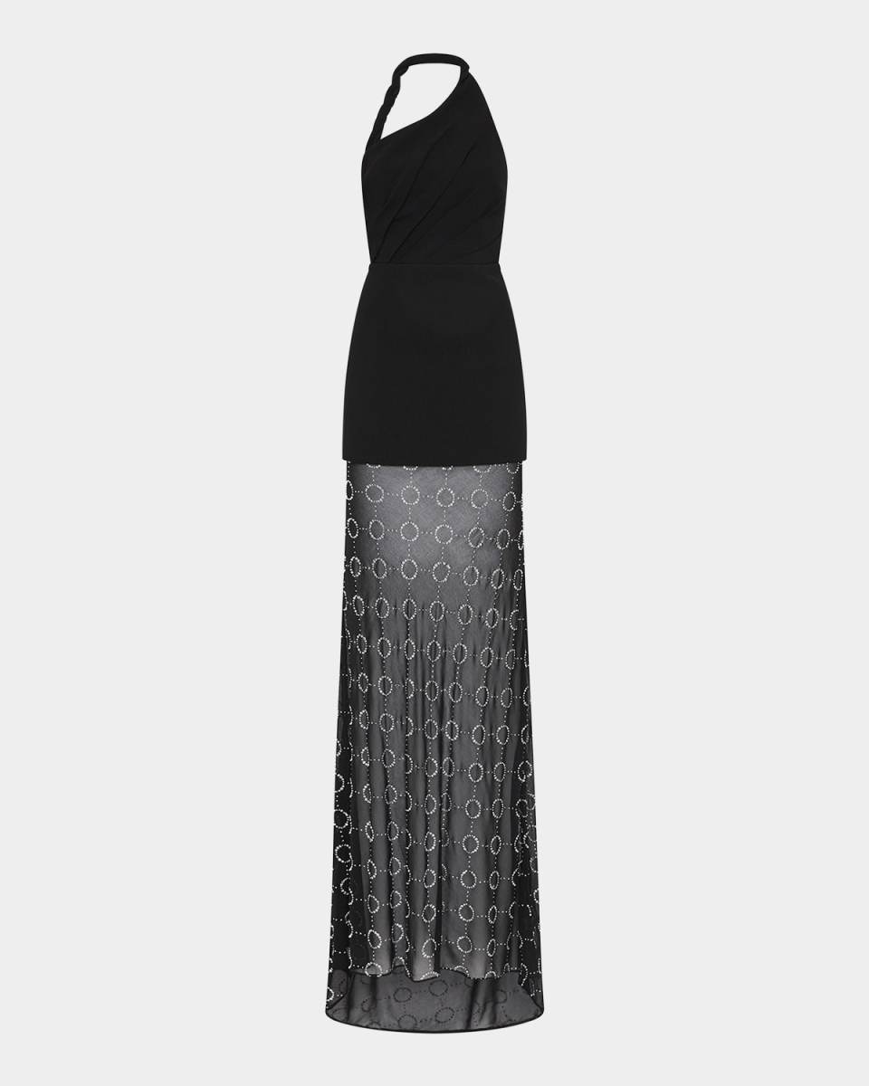 Ellasandra Crystal-Embellished Halter Gown