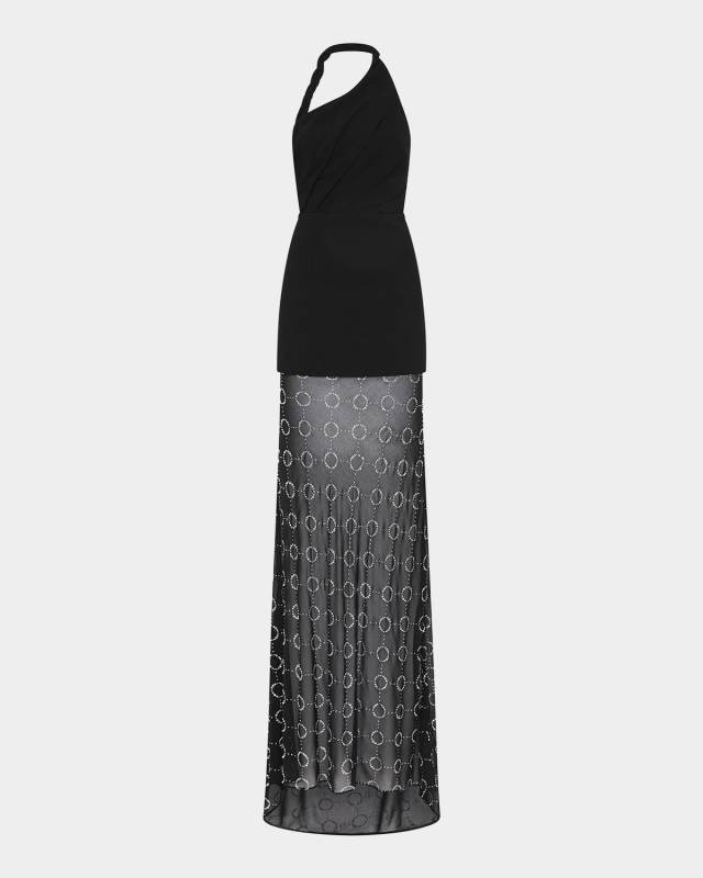 Ellasandra Crystal-Embellished Halter Gown