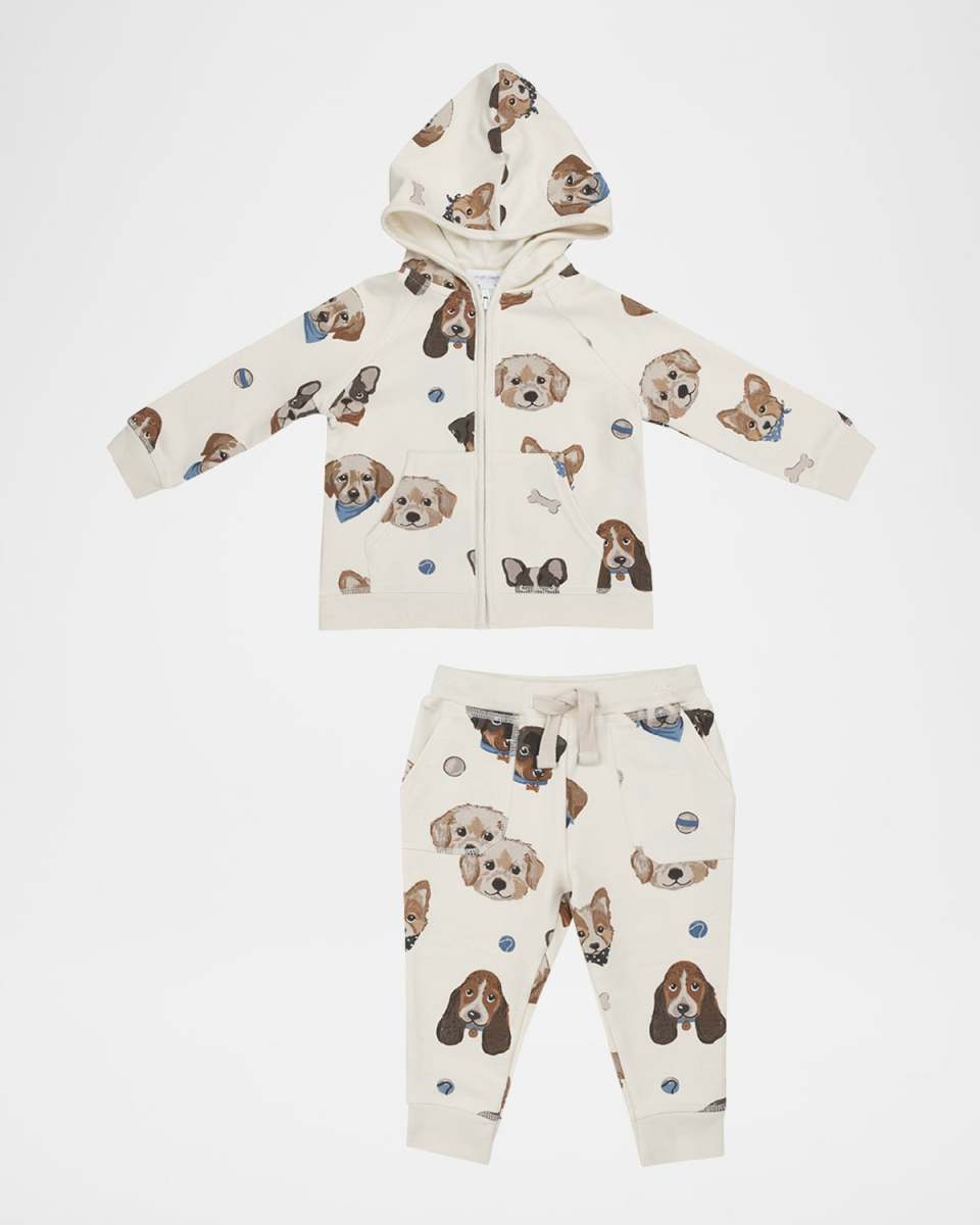 Vintage Puppy Faces Hoodie W/ Joggers Set, Size 6