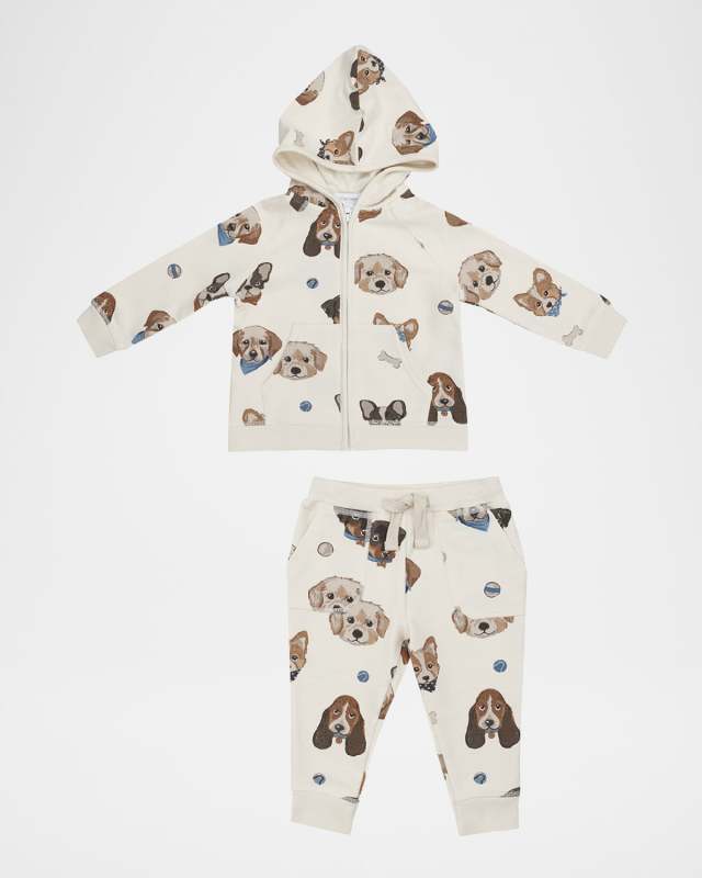 Vintage Puppy Faces Hoodie W/ Joggers Set, Size 6