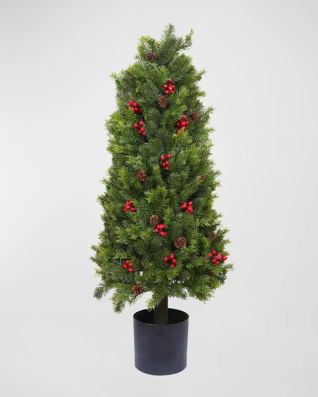 39" Potted Pine Berry Cone Christmas Decoration