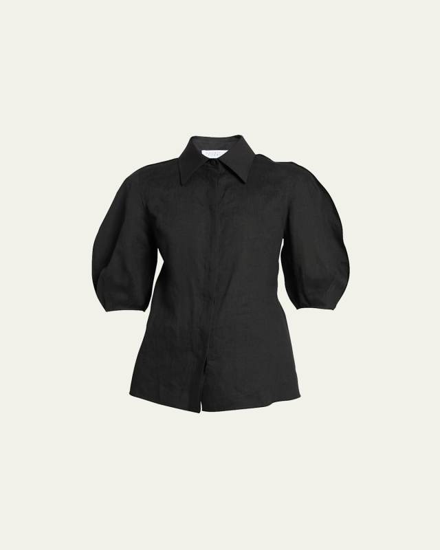 Sansi Sculpted-Sleeve Linen Top
