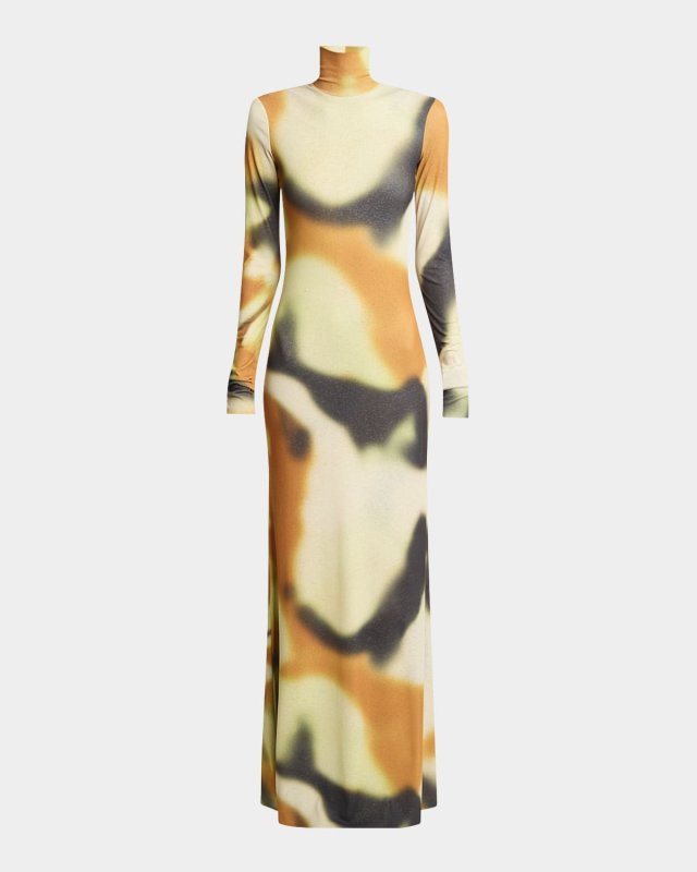 Nemy Mesh-Jersey Turtleneck Maxi Dress