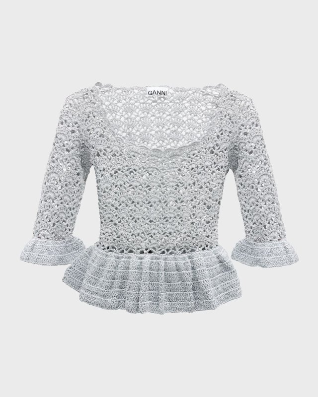 Macrame Square-Neck Peplum Top