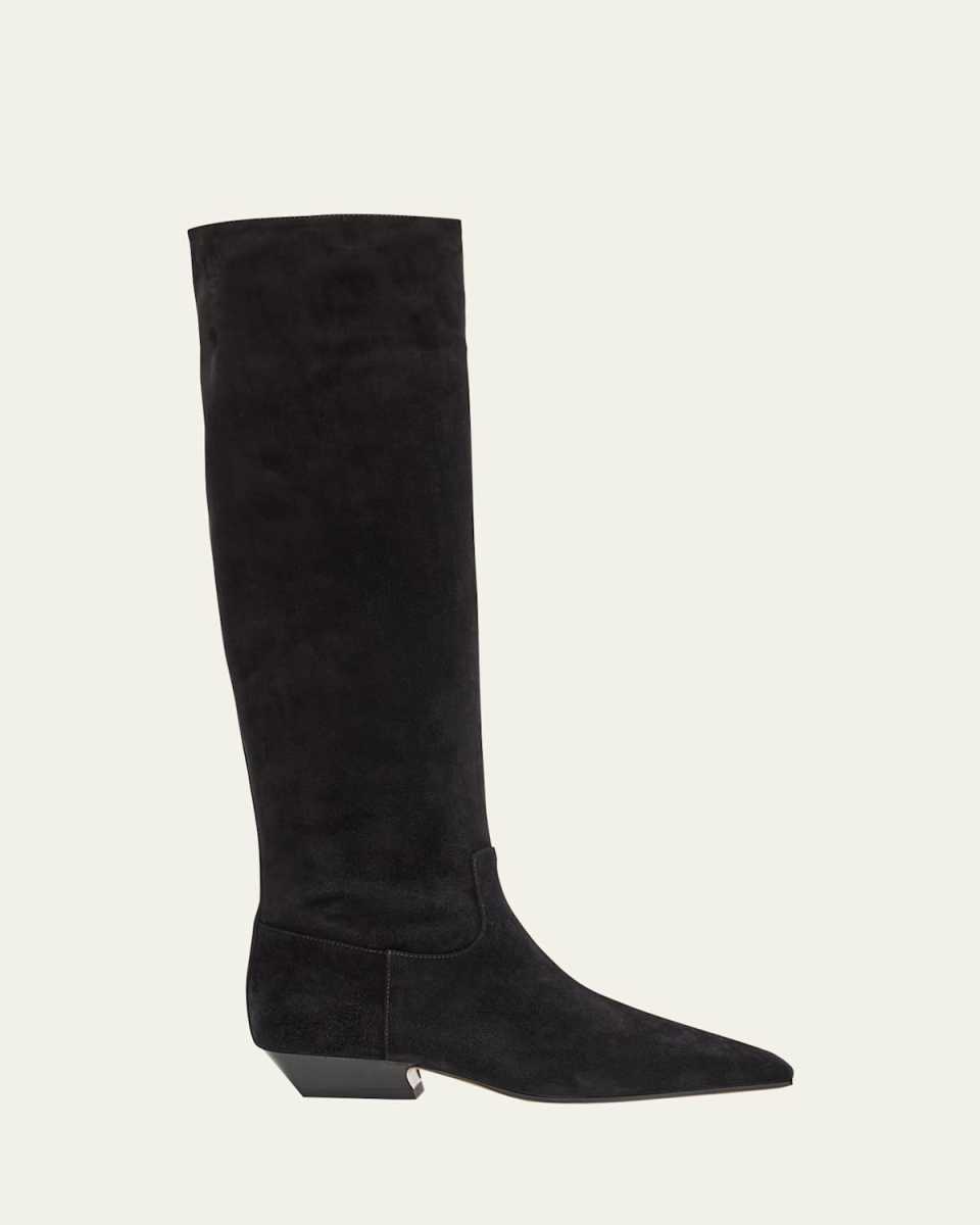 Suede Square-Toe Knee Boots