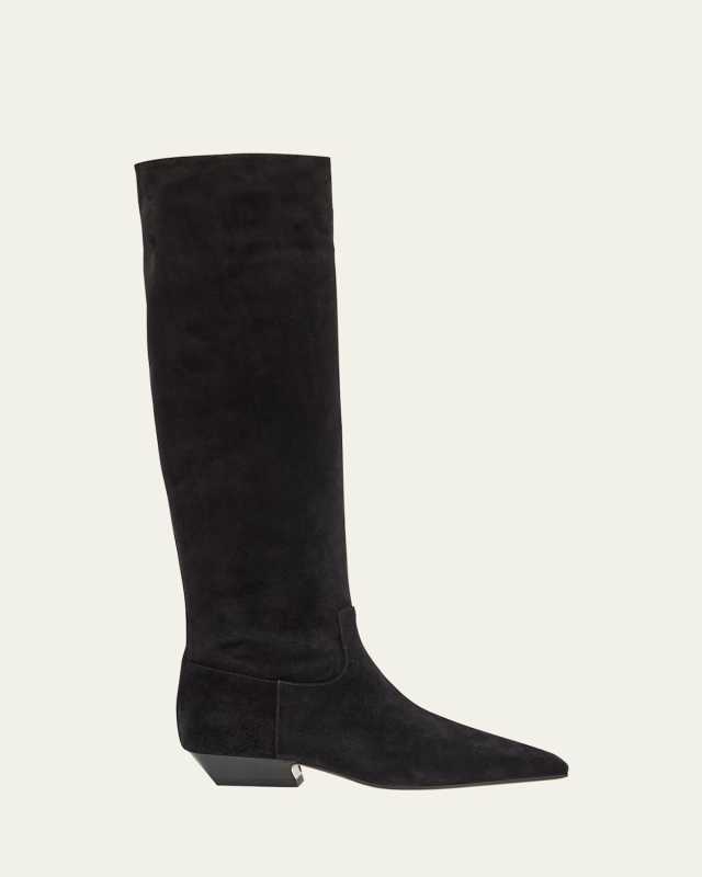 Suede Square-Toe Knee Boots