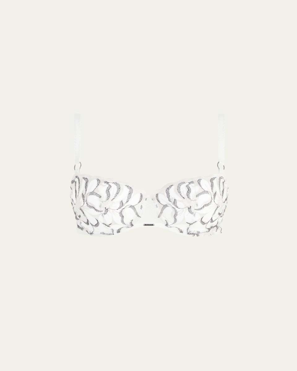 Fleur Floral-Embroidered Scalloped Demi Bra