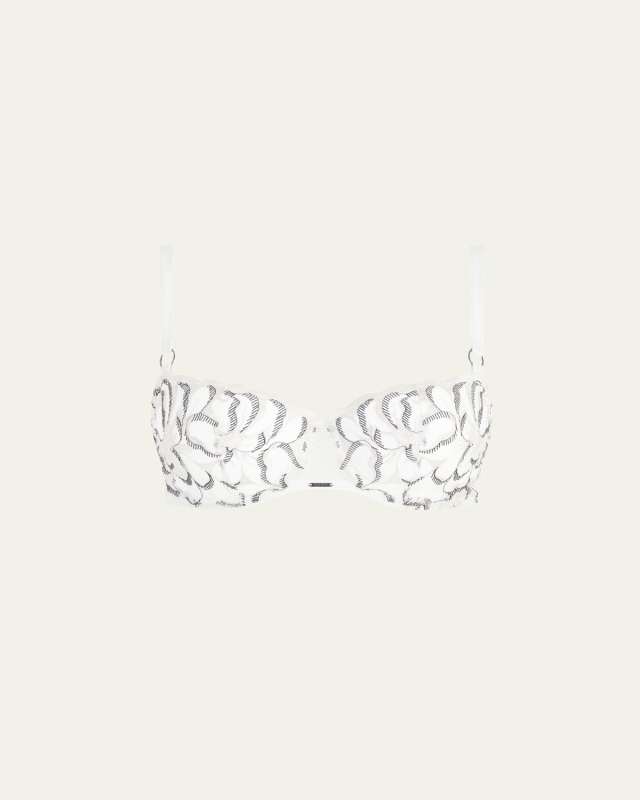 Fleur Floral-Embroidered Scalloped Demi Bra