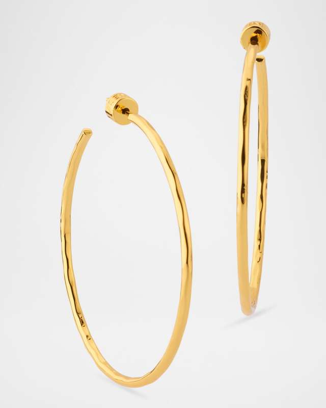 Thin Hammered 22k Gold-Plated Hoop Earrings