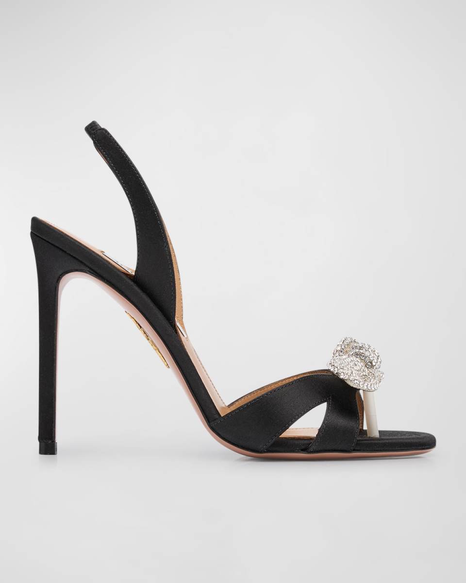 Satin Crystal Bow Slingback Sandals