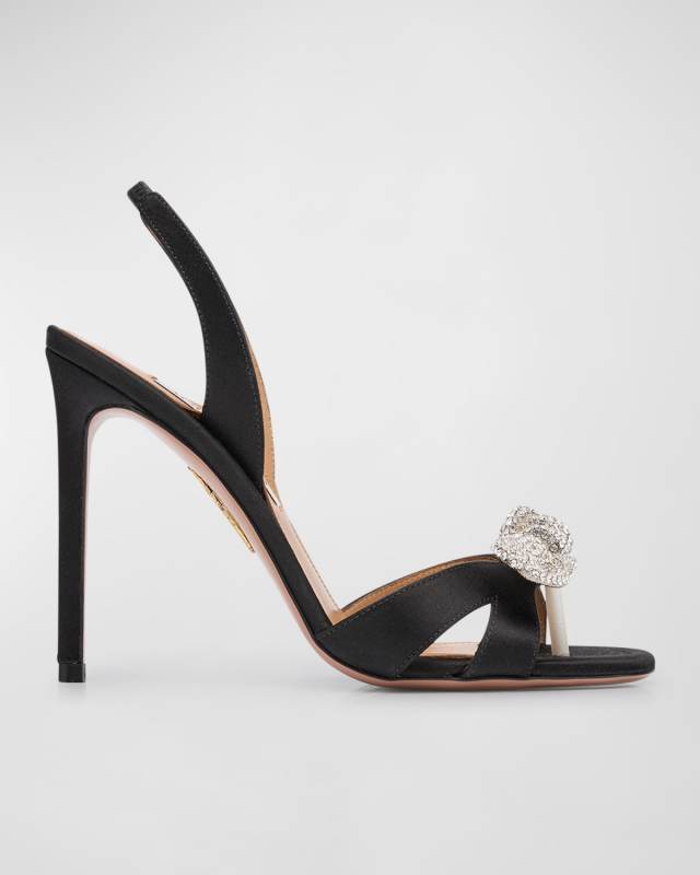 Satin Crystal Bow Slingback Sandals