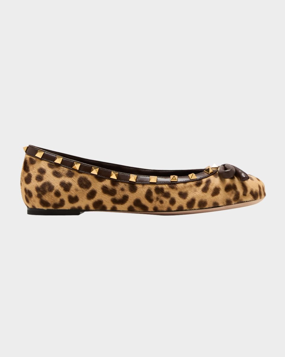 Rockstud Leopard Bow Ballerina Flats