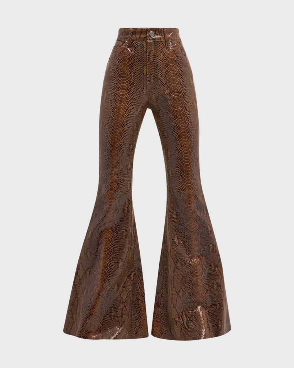 Super High-Rise Snakeskin Leather Super Bell Flare Pants