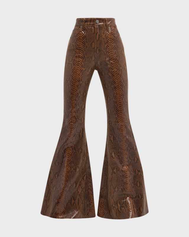 Super High-Rise Snakeskin Leather Super Bell Flare Pants