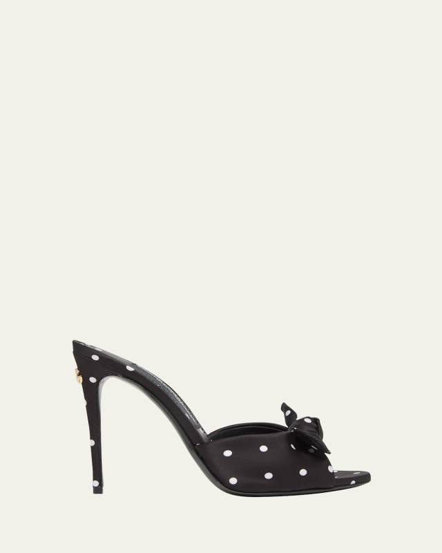 Polka Dot Satin Bow Mule Sandals