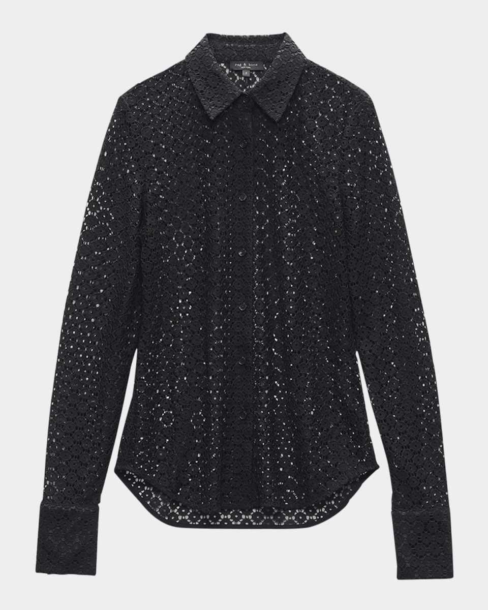 Yvette Button-Front Lace Shirt