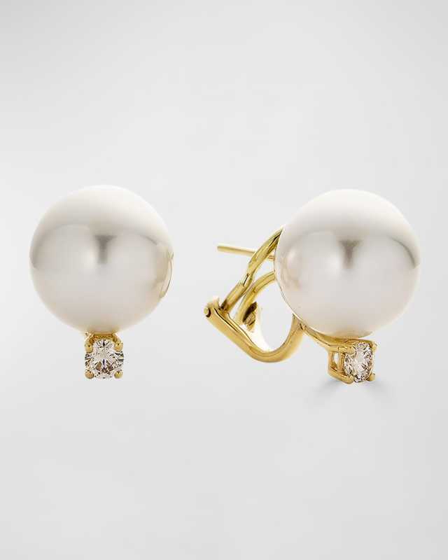 Belpearl 18K Yellow Gold 11mm South Sea Pearl and Diamond Earrings