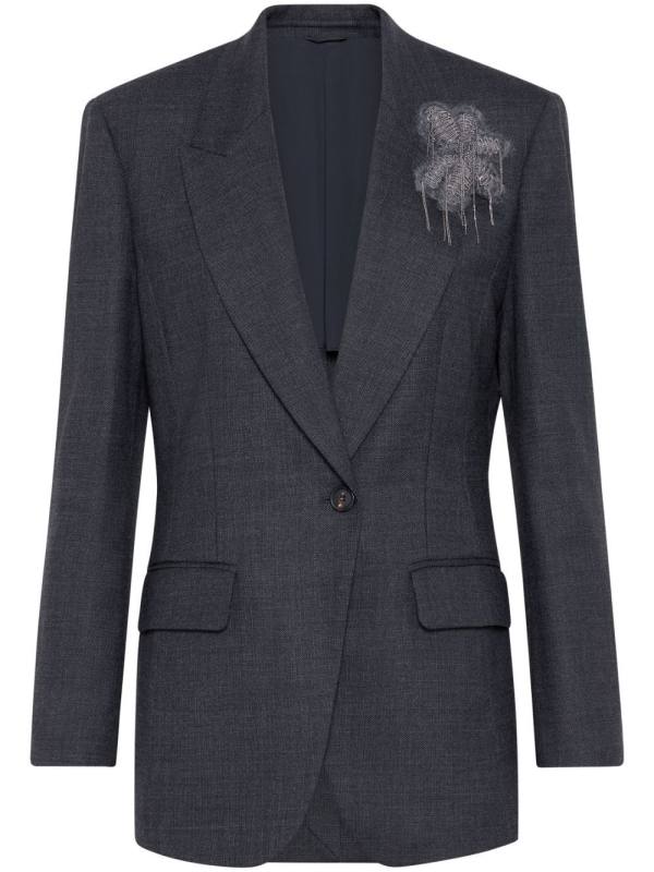 floral-appliqué single-breasted blazer