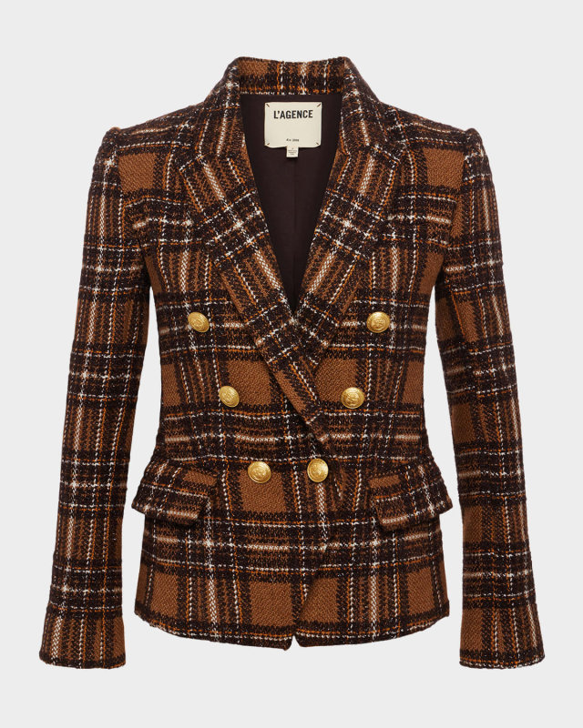 Kenzie Plaid Tweed Double-Breasted Blazer