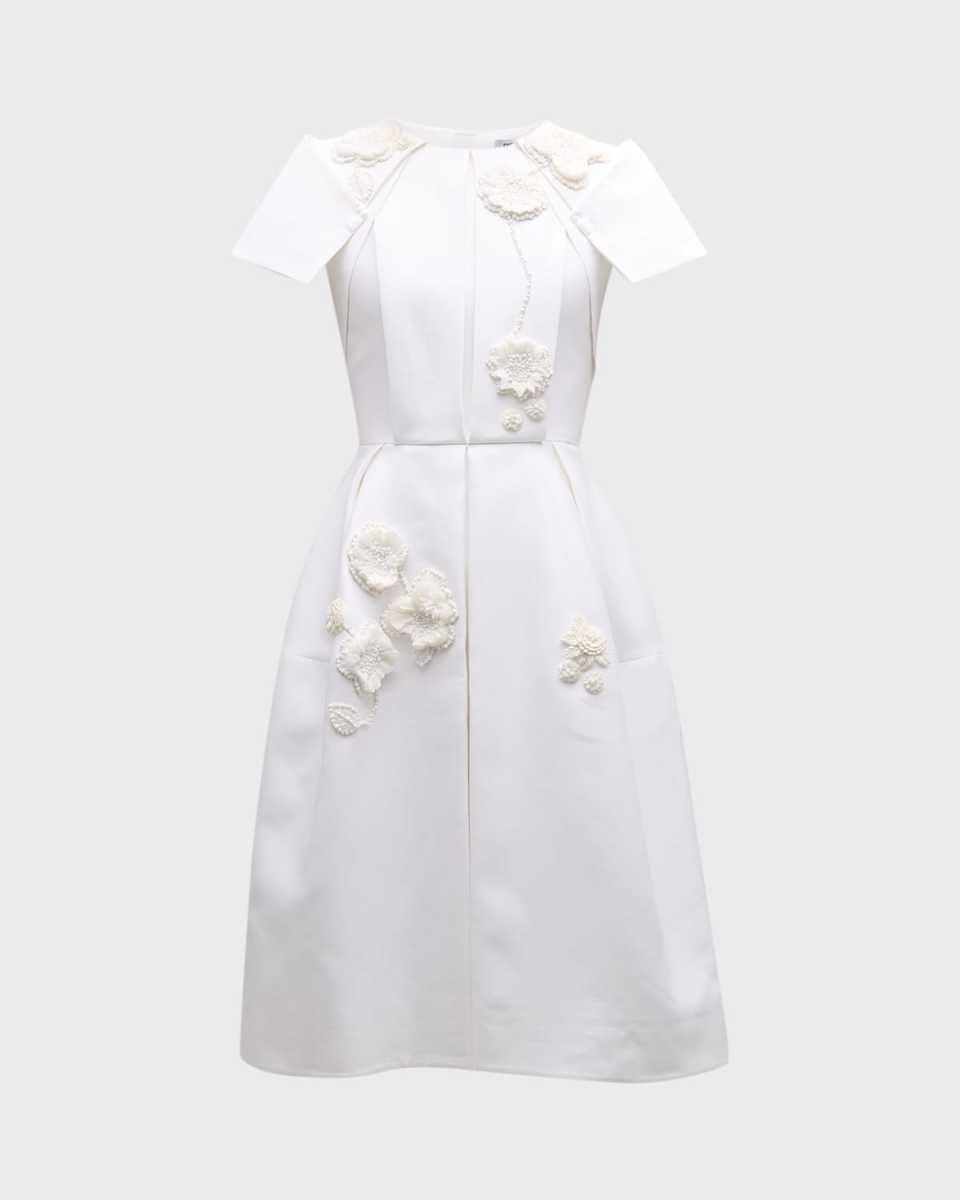 Floral Bead Embroidered Cap-Sleeve Dress