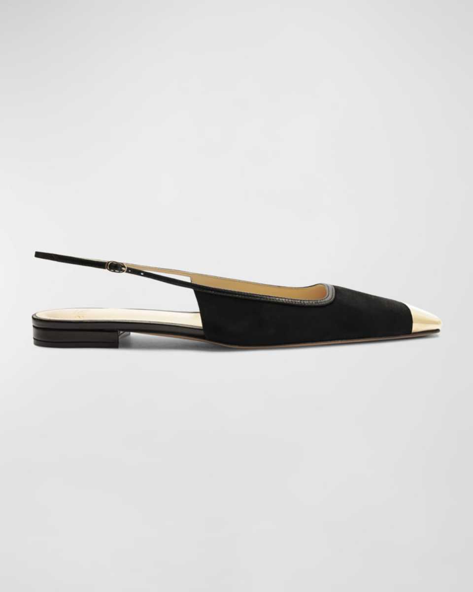 Olivia Suede Cap-Toe Slingback Flats