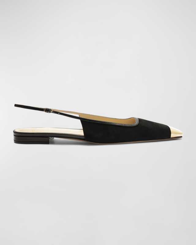 Olivia Suede Cap-Toe Slingback Flats