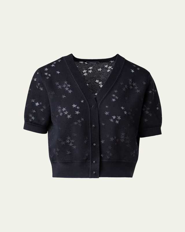 Star Intarsia Wool-Silk Crop Cardigan