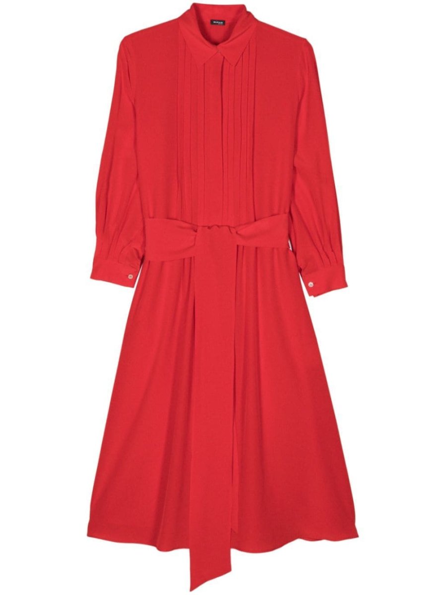 pleat-detail silk midi dress