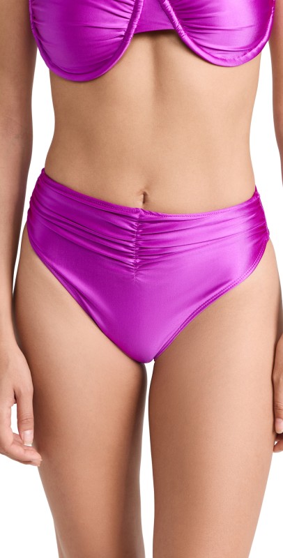 Good American Ruched Good High Waist Bikini Bottoms Bright Orchid001
