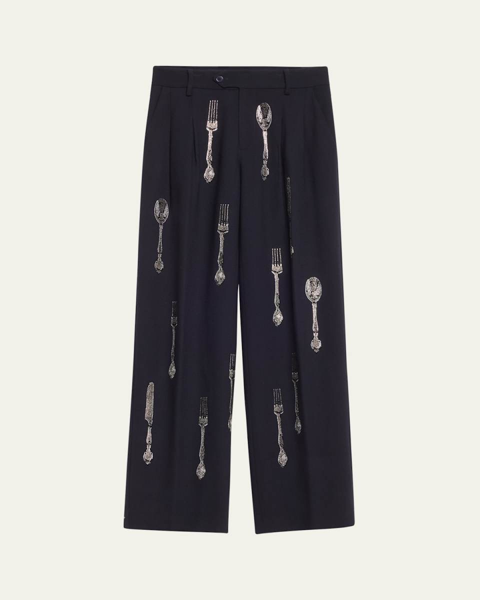 Michelin Star Wool Baggy Trousers with Crystal Detail