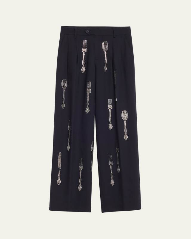 Michelin Star Wool Baggy Trousers with Crystal Detail