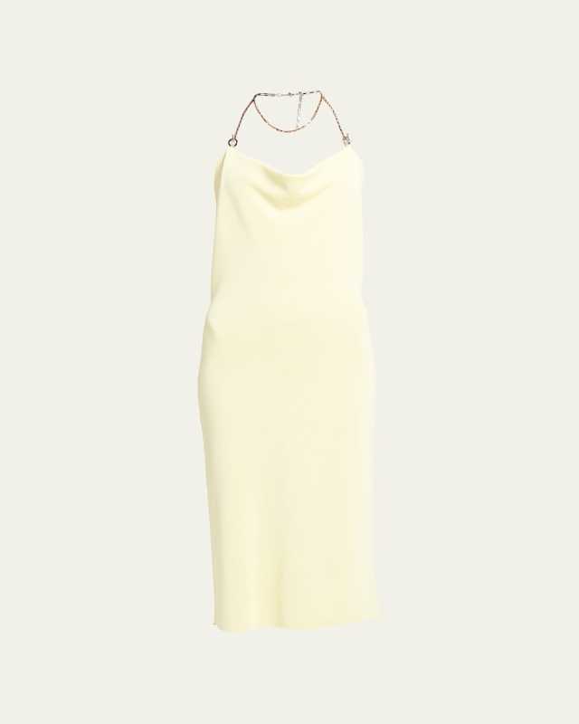 Halter-Chain Knit Midi Dress