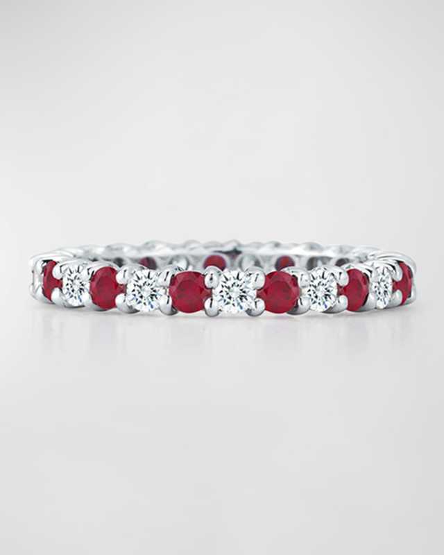 Ruby & Diamond Eternity Band in Platinum, Size 6.5