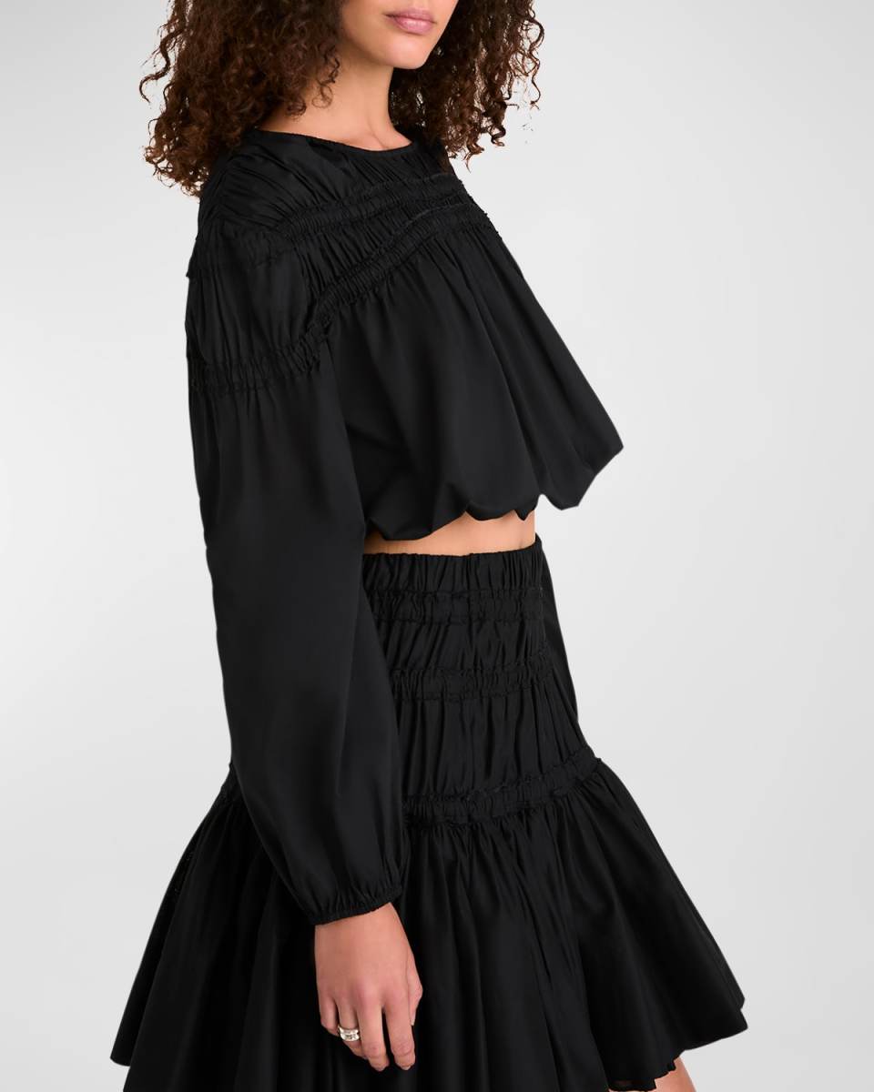 Ciel Smocked Blouson-Sleeve Crop Top