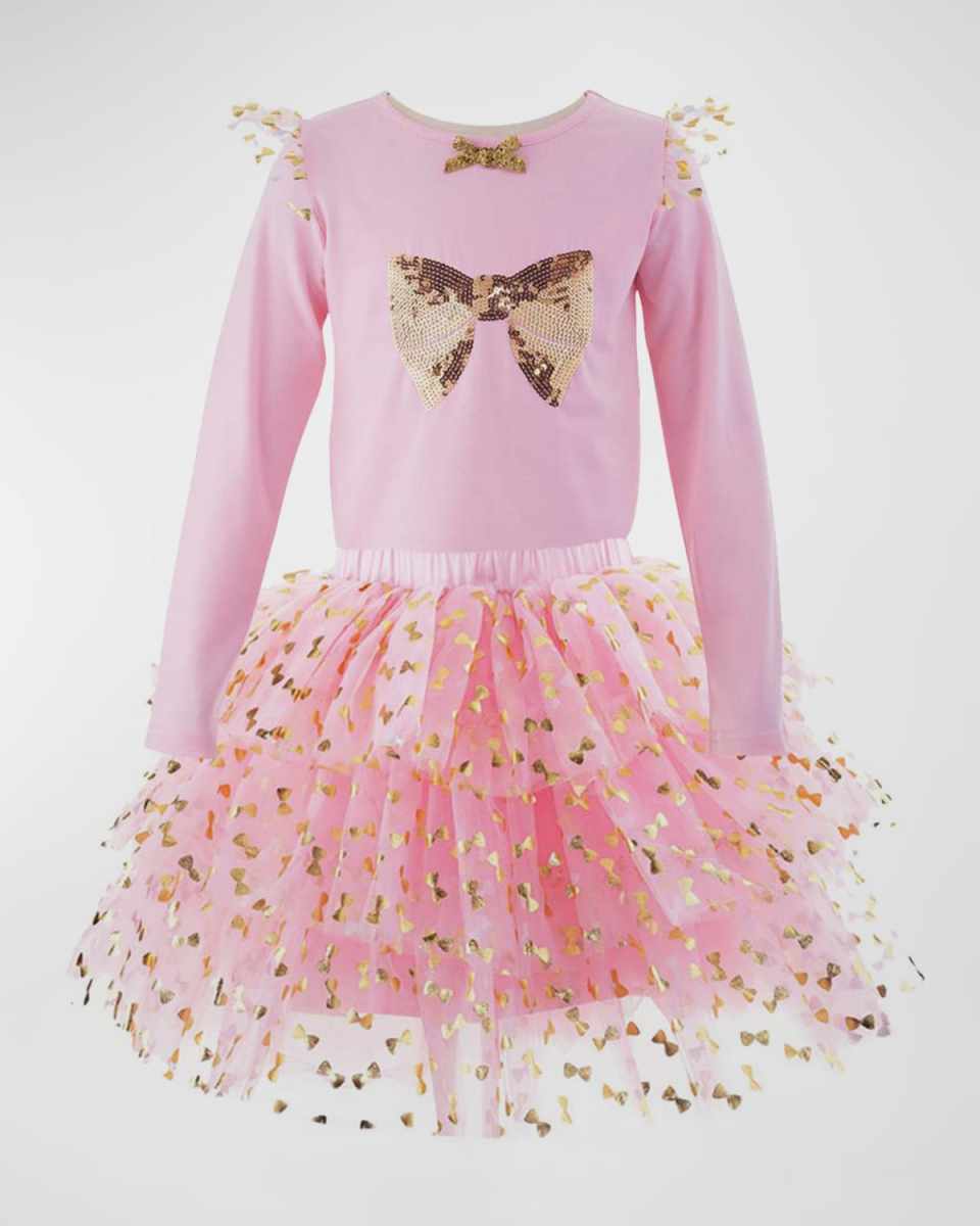 Girl's Embellished Bow Top & Tutu Skirt Set, Size 2-10