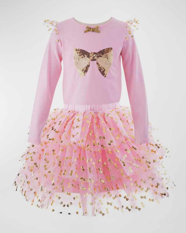 Girl's Embellished Bow Top & Tutu Skirt Set, Size 2-10