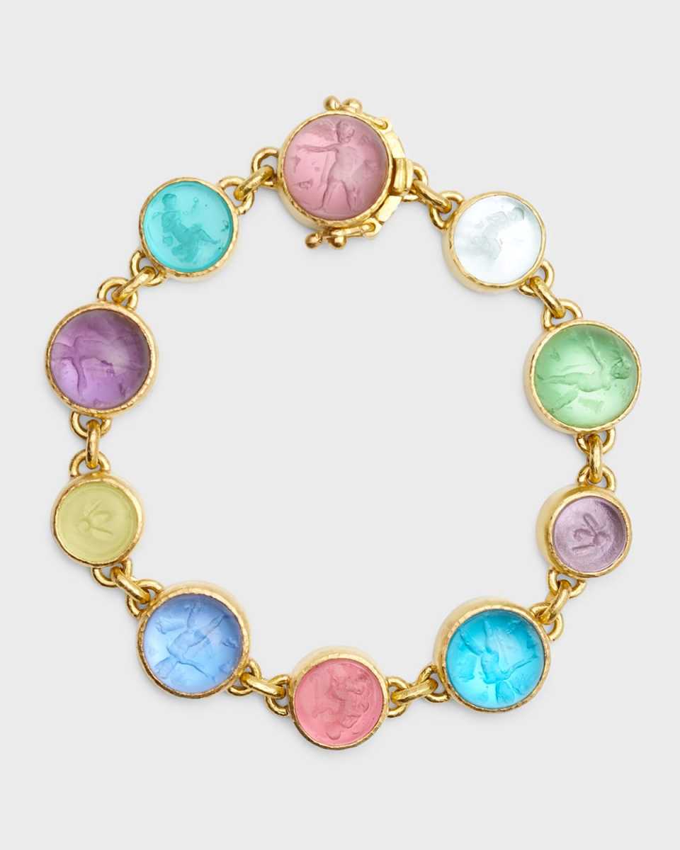 19K Round Cupid Bracelet with Cabochon Putto, Duck and Tiny Bee